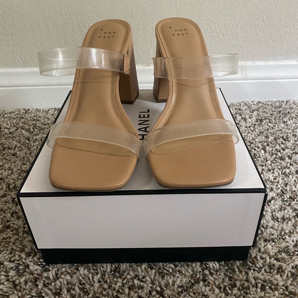 Clear block heel sandals